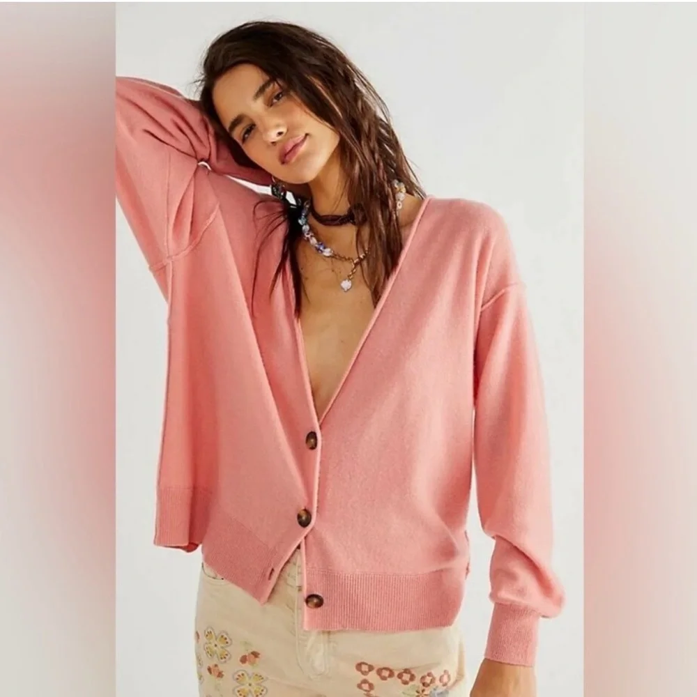 Free People School Boy Dusty Pink Cashmere Cardigan Sweater Oversized